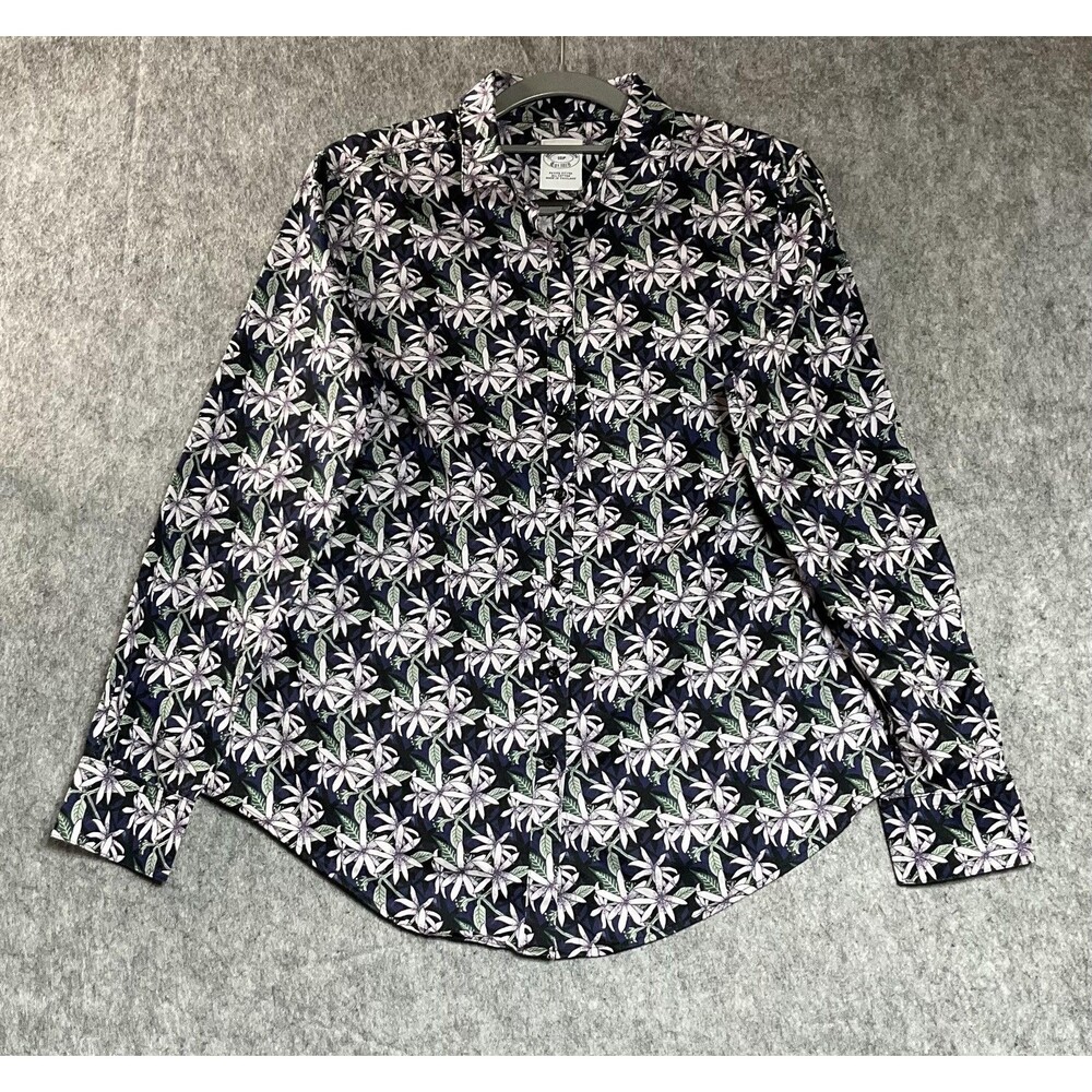 Brooks Brothers Shirt Womens 10P Floral Button Front Long Sleeve Top Petite 10